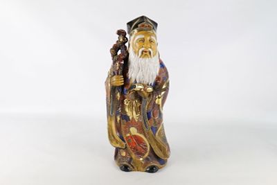 Vintage Japanese Kutani Moriage Ceramic Figurine - Jurojin God of Longevity Statue. Depicting 