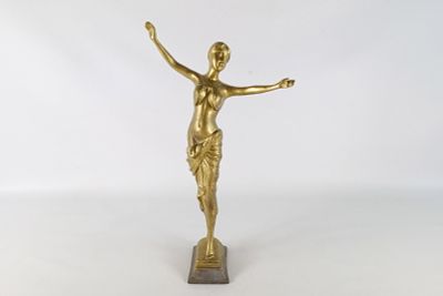 Vintage Cast Brass Thai/Southeast Asian Temple Dancer Statue Figurine. Bronze tone. Measures 18 