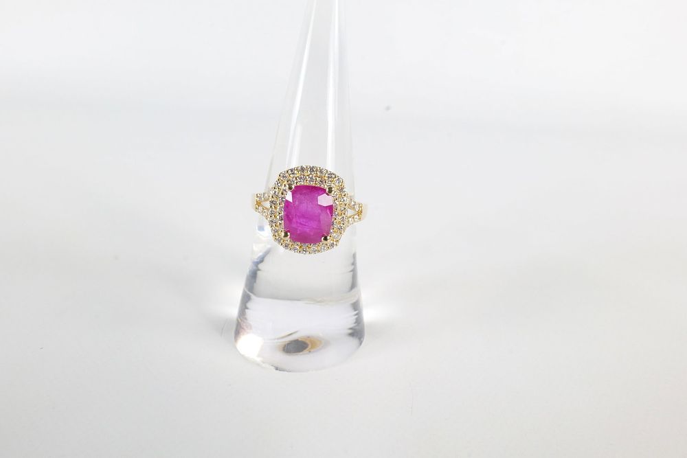 Lot 146: 14K Yellow Gold Ruby and Diamond Ring