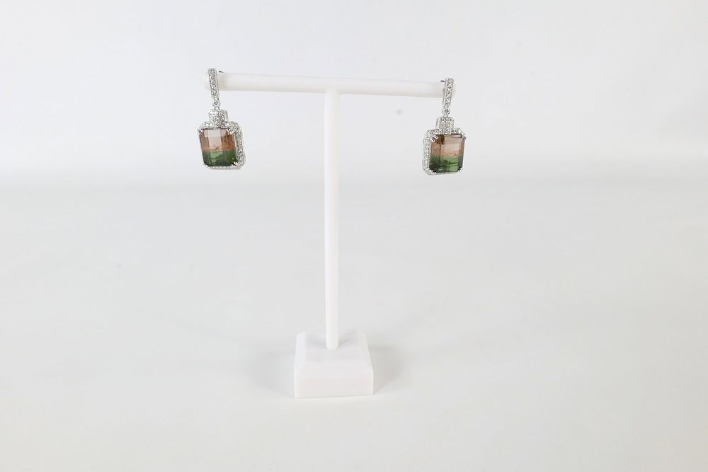 Lot 148: Platinum "Watermelon" Tourmaline and Diamond Earrings