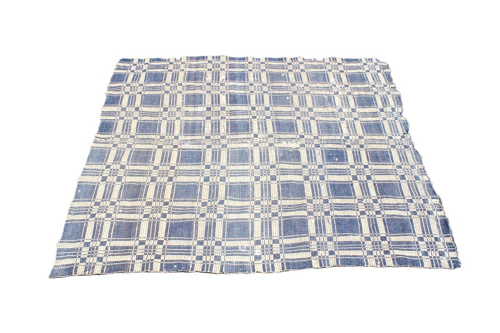 Lot 209: Antique 19th Century Handwoven Indigo Overshot Coverlet