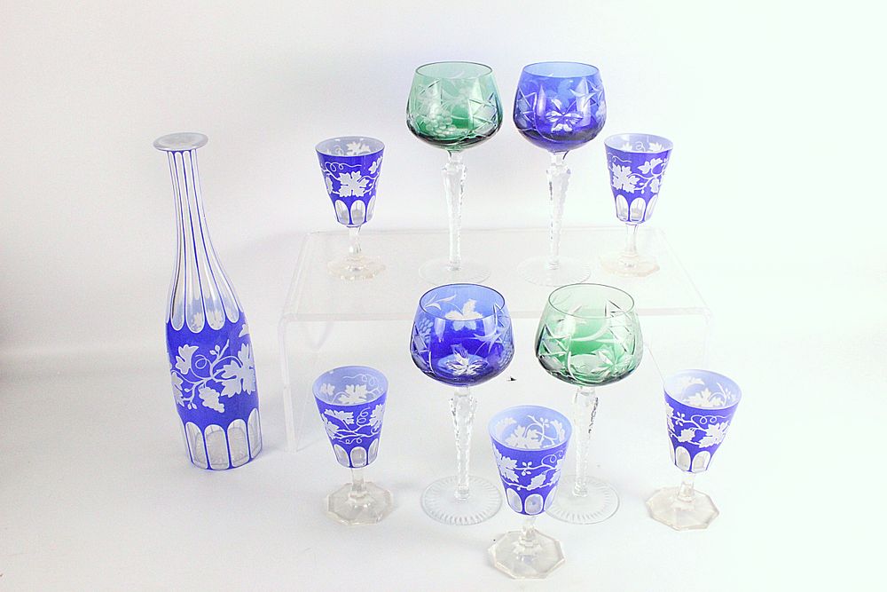 Lot 212: Vintage Bohemian Cut to Clear Crystal Glassware Lot