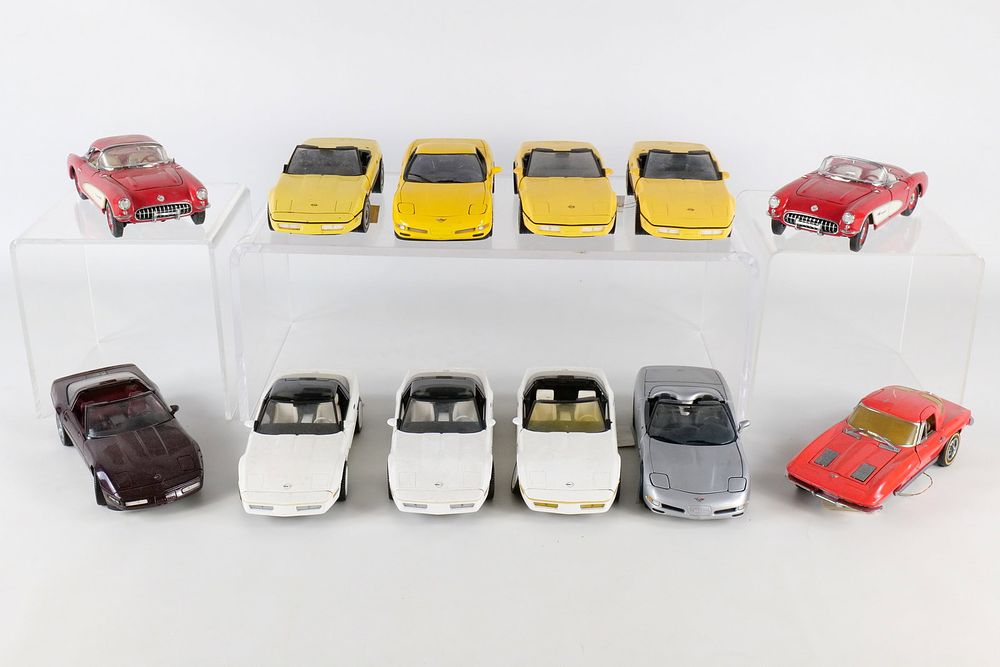 Lot 275: A Collection of Twelve Franklin Mint and Danbury Mint Precision Models Die-cast Chevrolet Corvette Model Cars