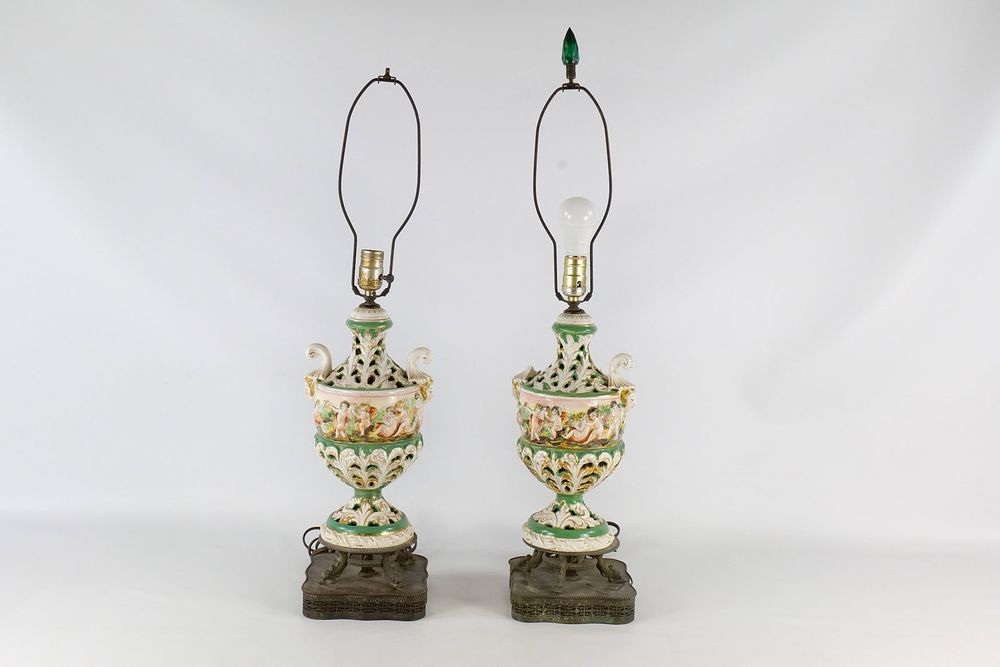Lot 391: Pair of Capo-Di-Monte Table Lamps