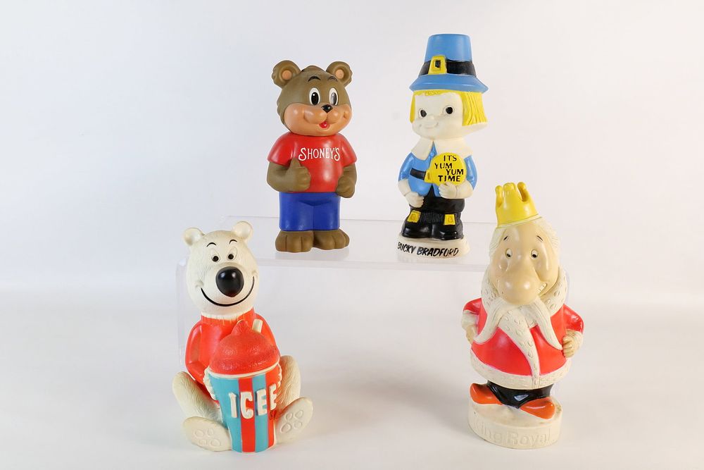 Lot 241: Lot of 4 Vintage Advertising Plastic and Vinyl Figures and Banks