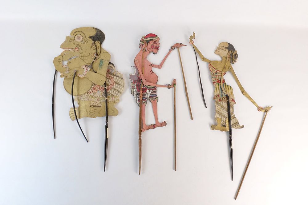 Lot 291: Lot of 3 Vintage Indonesian Wayang Kulit Shadow Puppets