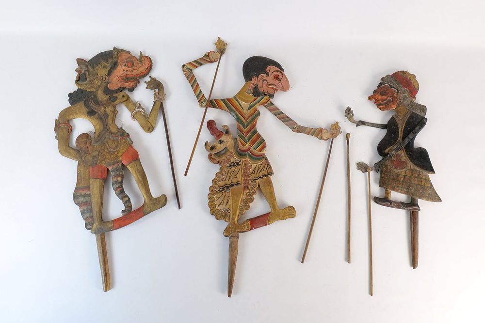 Lot 292: Lot of 3 Vintage Indonesian Wayang Kulit/Wayang Klitik Shadow Puppets