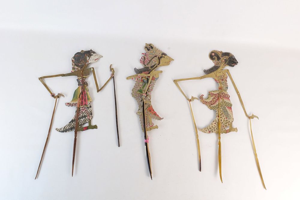 Lot 295: Lot of 3 Vintage Indonesian Wayang Kulit Shadow Puppets
