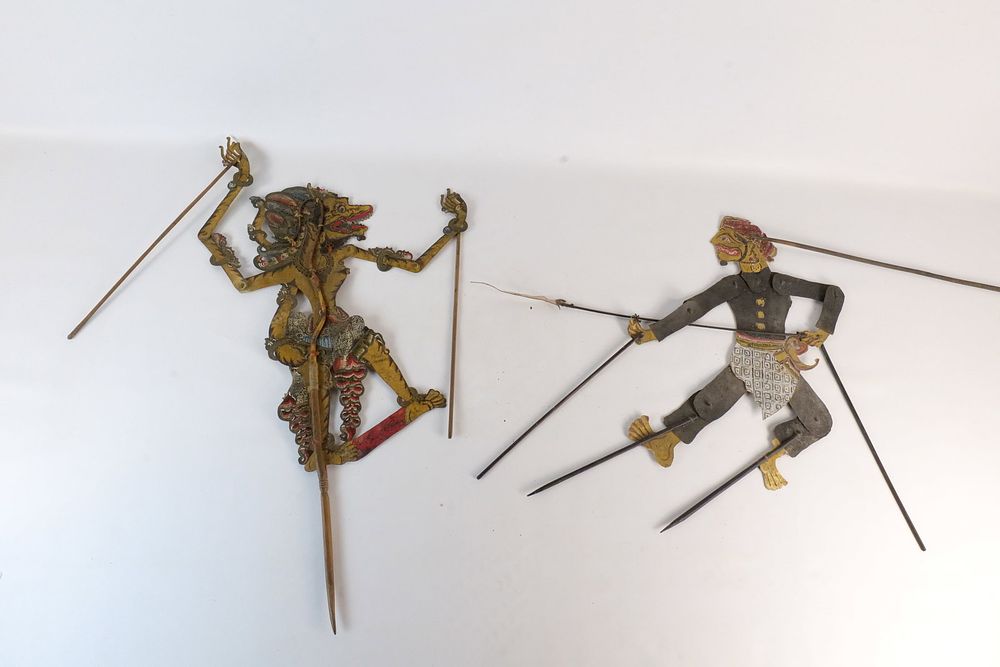 Lot 296: Lot of 2 Vintage Indonesian Wayang Kulit Shadow Puppets