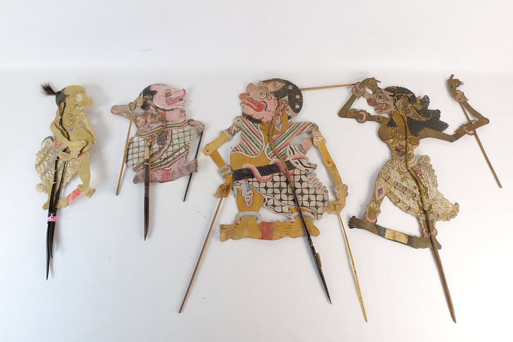 Lot 297: Lot of 4 Vintage Indonesian Wayang Kulit Shadow Puppets