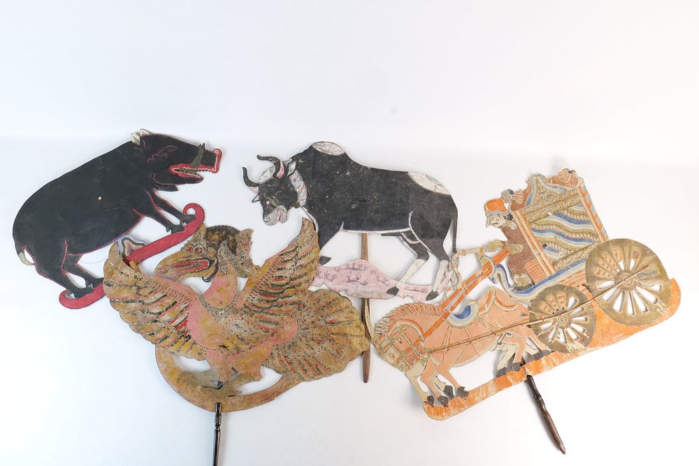 Lot 301: Lot of 4 Vintage Indonesian Wayang Kulit Shadow Puppet Items
