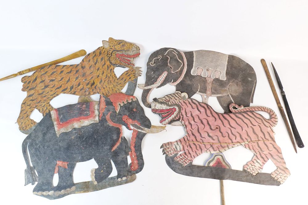 Lot 302: Lot of 4 Vintage Indonesian Wayang Kulit Shadow Puppet Animals