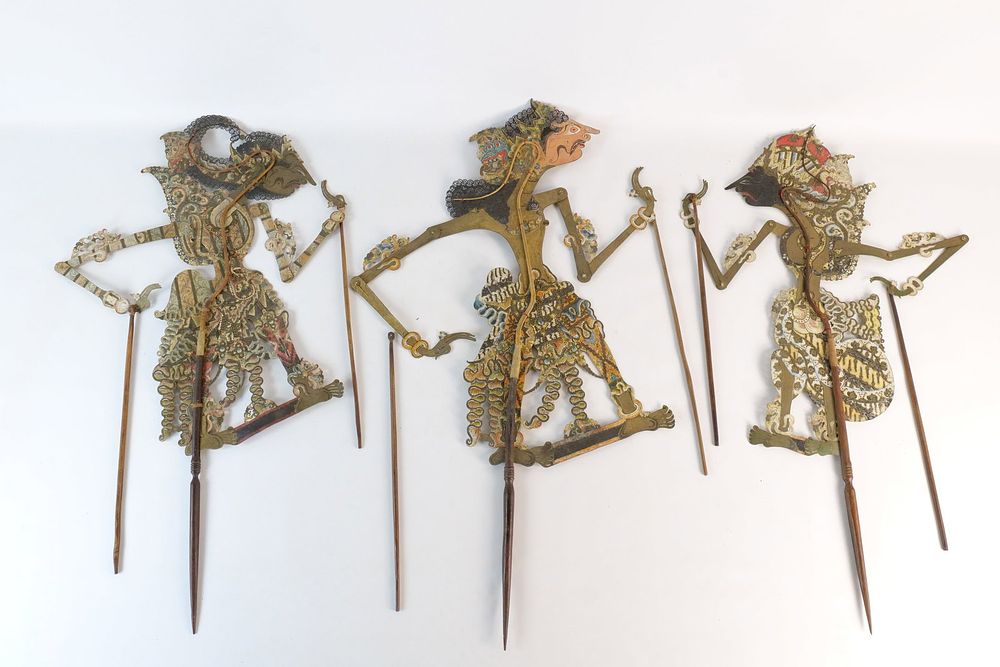 Lot 303: Lot of 3 Vintage Indonesian Wayang Kulit Shadow Puppets