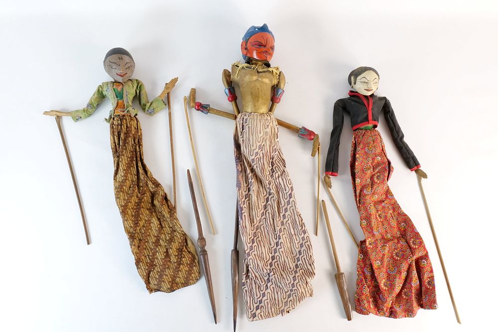 Lot 305: Lot of 3 Vintage Indonesian Wayang Golek Rod Puppets