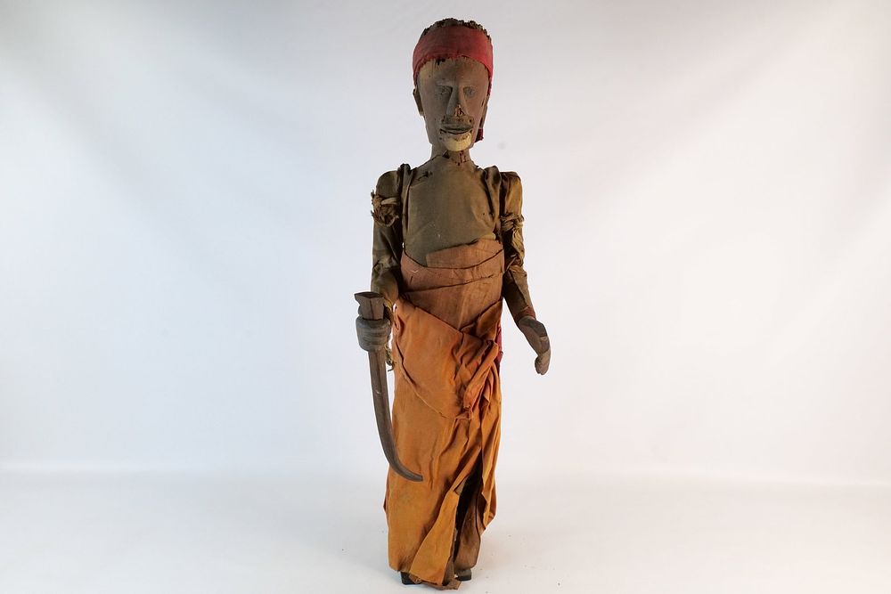 Lot 315: Primitive Folk Art Carved Wood Doll Male - Figure on Stand