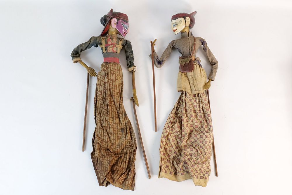 Lot 323: Lot of 2 Vintage Indonesian Wayang Golek Rod Puppets
