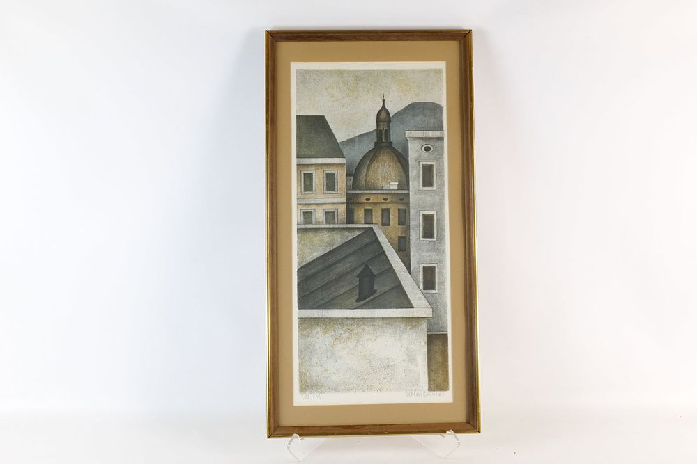 Lot 151: Mid - Century Color Lithograph - City Roofs