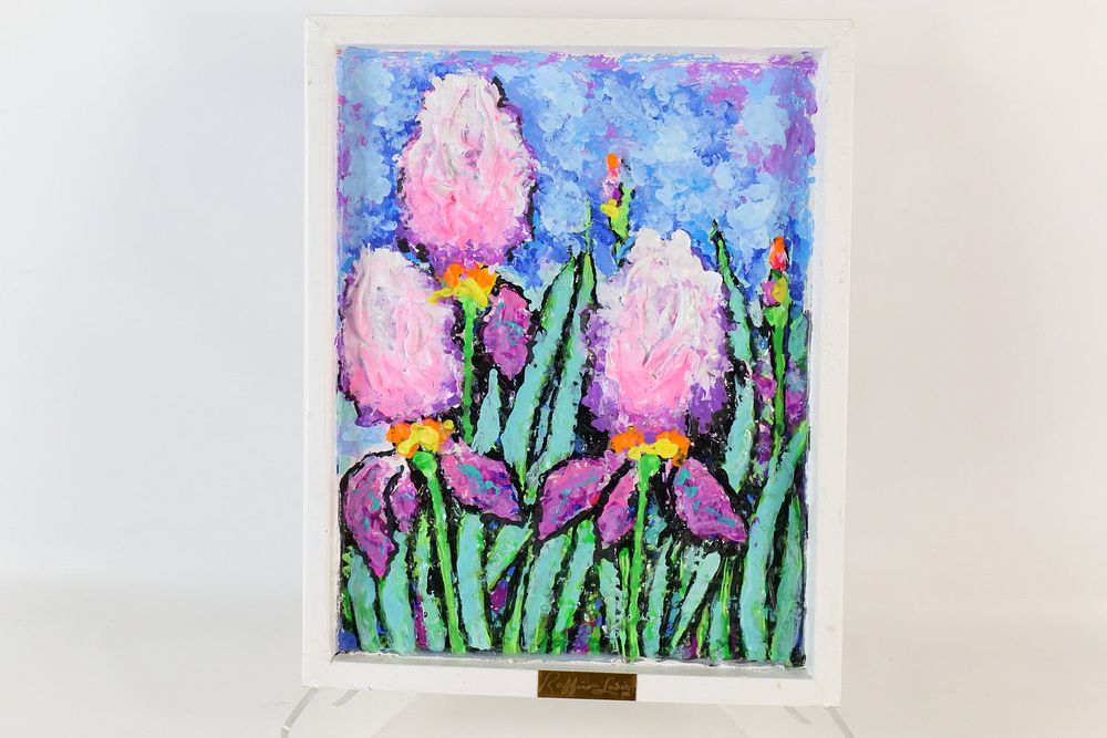 Lot 156: Ruffino Lubis NYC Original Mixed Media Textured Painting - Pink Irises