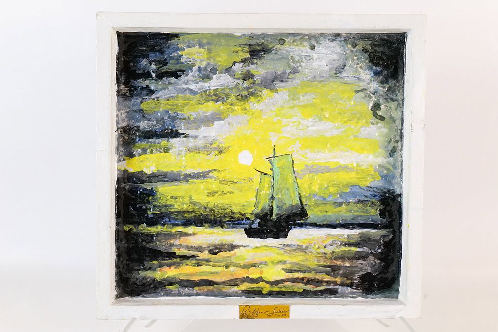 Lot 163: Ruffino Lubis NYC Original Mixed Media Textured Painting - Ship