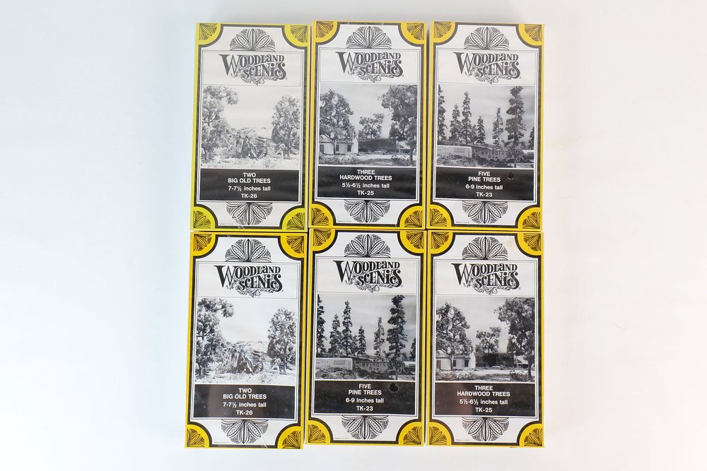 Lot 169: Group lot of (6) Woodland Scenics Factory Sealed trees