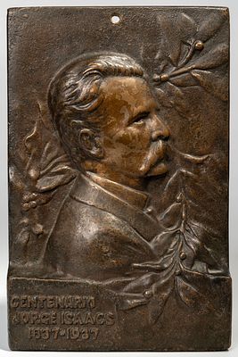 Placa Jorge Isaacs, c. 1937. Placa del centenario de Jorge Isaacs, 1837 - 1937 c. 1937. 23,5 x 