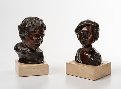 Par de bustos de ni&ntilde;os. Vincenzo Cinque y Giovanni De Martino. Par de bustos de ni&ntilde;os Vincenzo 