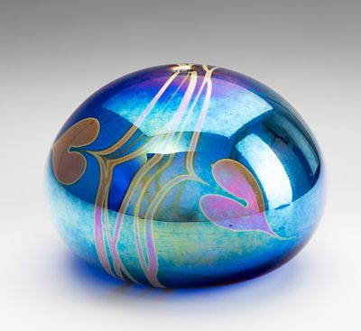 L&aacute;mpara de aceite iridiscente coraz&oacute;n. De Eric Peder Brakken Glasshouse Studios. L&aacute;mpara de 