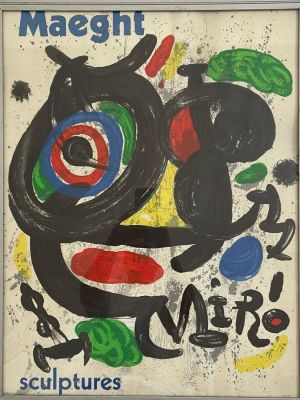 Joan Miro - פוסטר ליטוגרפי מתוך תערוכה של גלריה Galeria Maeght, ממוסגר, 52X68.