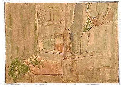 אורי שטטנר - נוף רחוב. אקוורל על נייר, 50X70, חתום, ממוסגר.