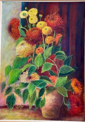 בלה בסן - אגרטל פרחים. שמן על בד, 50X70, חתום, ממוסגר.