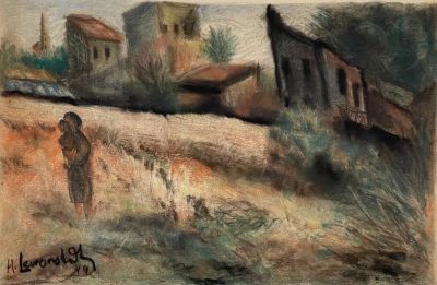 הנריק צבי לוונשטט - בכפר. פסטל על נייר, 52X35, חתום לא ממוסגר