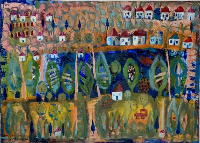 Amos stempel - בקיבוץ. שמן על בד, 70X50, חתום 