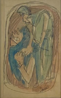 Marcel Janco - Watercolor on paper 20x12 signed and framed