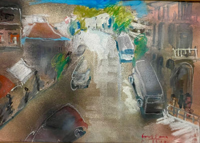 דוד סוזאנה - תל אביב. פנדה על נייר 48x35 חתום וממוסגר