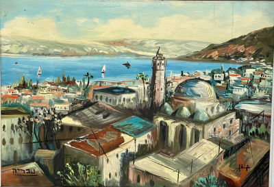 ניקולה קובץ - Sea of ​​Galilee. שמן על קרטון 50x35 חתום וממוסגר.