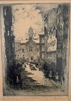Bela kron - Hamburg. etching 18x13 signed and described