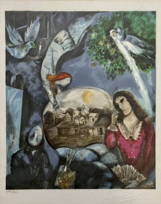 Marc Chagall - "Autour D'all&eacute; ". A framed limited edition 30x37 Atelier Mourlot in Paris .with the 