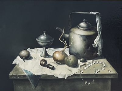 אמן לא מזוהה - דומם. שמן על דיקט 42x56 עבודה מדהימה אין ספק שמדובר באמן איכותי, חתום וממוסגר.
