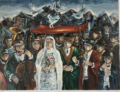 Yosl Bergner - Jewish wedding. ליטוגרפיה 85x65 חתומה בעיפרון ממוספרת וממוסגרת.