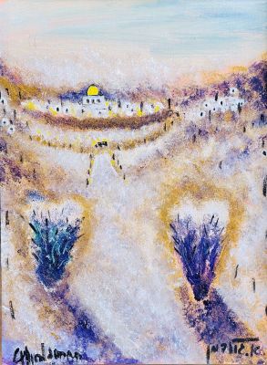 Albert Goldman - The mountains of Jerusalem. שמן על בד 40x30 חתום וממוסגר