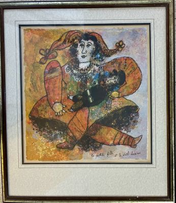 Theo Tobiasse - THE LITTLE GIRL AND THE OLD MAN. ליטוגרפיה חתמה וממוסגרת