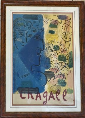 MARC CHAGALL - Le Visage Bleu. פוסטר ליטוגרפי 75x50 ממוסגר.
