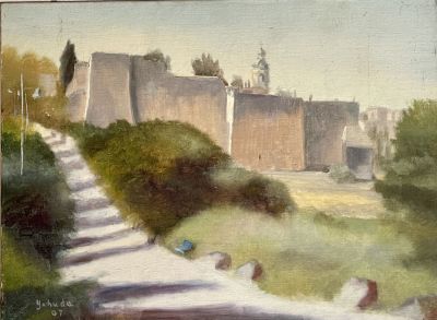 Yehuda Armoni - The Valley of the Cross in Jerusalem. Oil on canvas attached to plywood 30x40 