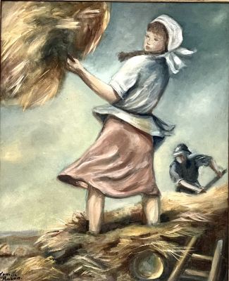 לינט רזון - בקיבוץ. שמן על בד 45x55 חתום וממוסגר