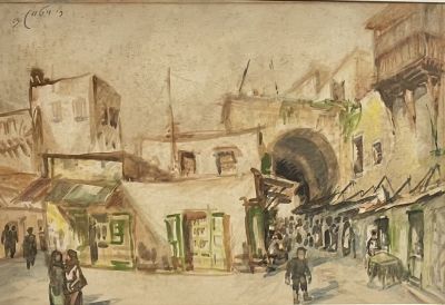David Wittman (Israeli - Hungarian, 1904-1962) - בעיר העתיקה. אקוורל 48X32 חתום וממוסגר