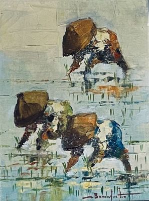 Alfredo Buenaventura (Filipino, 1942-1982) - Rice farming
. Oil on canvas 30x23 signed