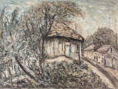 Henrik Zvi Levenstadt - נוף כפר. פסטל על נייר 58x43 חתום לא ממוסגר