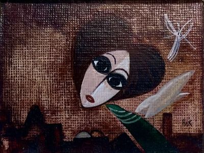 Pal Fux (1922-2011) Israeli Romanian - Sleep and dream
. Two miniatures, oil on canvas 7.5X6