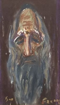 Yitzhak Frenkel-Frenel (1899-1981) - דמות רב. פסטל על נייר 25x15 חתום ונתון במסגרת חדשה