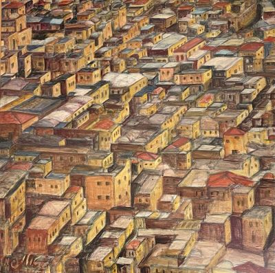 Unidentified artist - The roofs of Jerusalem. Oil on canvas 60x60 signed and framed, 
Very high 